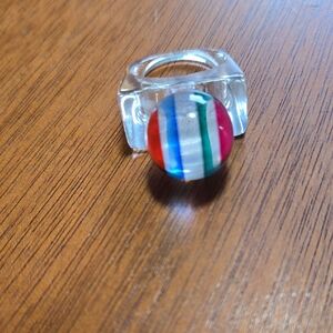 Clear Acrylic Ring with Multicolor Striped  Orb